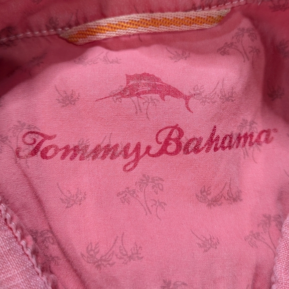 Tommy Bahama Salmon Pink Linen Button Up Short Sleeve Shirt M - Picture 6 of 9